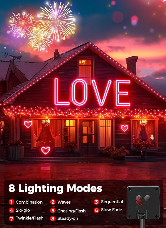 Minetom Solar String Lights Outdoor, 40FT 100 LED String Lights Solar Powered with 8 Lighting Modes, Waterproof Solar Patio Lights Outdoor, Solar String Lights for Outside Tree Yard, Red