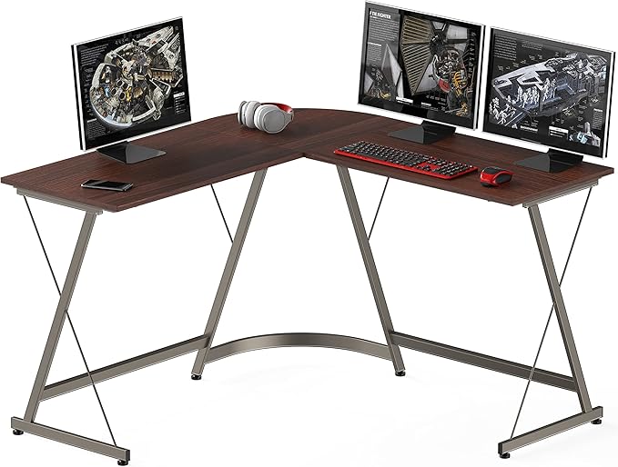 SHW L-Shaped Computer Gaming Desk, Walnut
