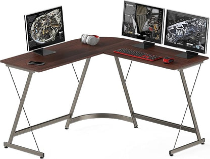 SHW L-Shaped Computer Gaming Desk, Walnut