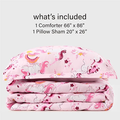 Twin Unicorn Comforters for Boys,2 Pieces Kids Unicorn Bedding Kids Comforter Sets, Super Soft Lightweight for All Seasons,Includes 1 Comforter (66"x86") and 1 Pillowcase (20"x26"+2")
