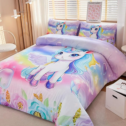Unicorn Comforter Twin,Princess Twin Comforter,Girls Purple Comforter,Kids Twin Comforter Set for Girls,Unicorn Twin Bedding Set,Unicorn Room Decor