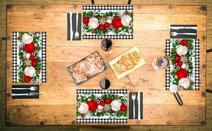 Nepnuser Black and White Gingham Christmas Placemats Set of 4 Buffalo Check Plaid Xmas Place Mats for Home Kitchen Dining Table Decoration
