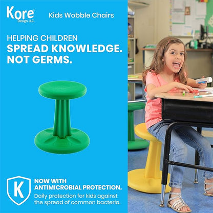 Kore Kids Pre-Teen Wobble Chair - Flexible Seating Stool for Classroom, Home & School, ADD/ADHD - Made in The USA - Age 10-11, Grade 5-6, Green (18.7in)