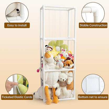 X-Large Stuffed Animal Zoo Storage Holder Stuffed Animal Storage Display Ideas PVC Plush with Bottom Net Toy Organizer Shelf Zoo Storage Cage for Doll Room Gift Play Room Nursery
