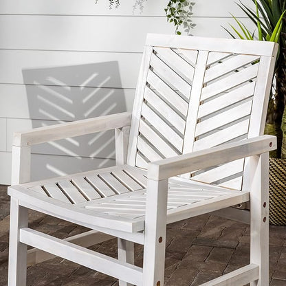 Walker Edison AZWC2VINWW Avalon Chevron Solid Acacia Wood Outdoor Chair, White Wash