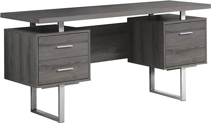 Monarch Specialties Dark Taupe Reclaimed-Look/Silver Metal Office Desk, 60-Inch