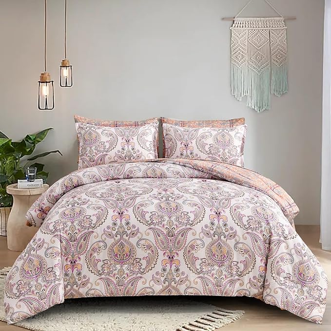Yiran 7 Pieces Paisley Comforter Set Bed in a Bag Boho Floral Comforter Soft Microfiber Paisley Bedding Set Queen Size 90"×90"(1 Comforter,2 Pillowcases,2 Pillow Shams,1 Flat Sheet,1 Fitted Sheet)