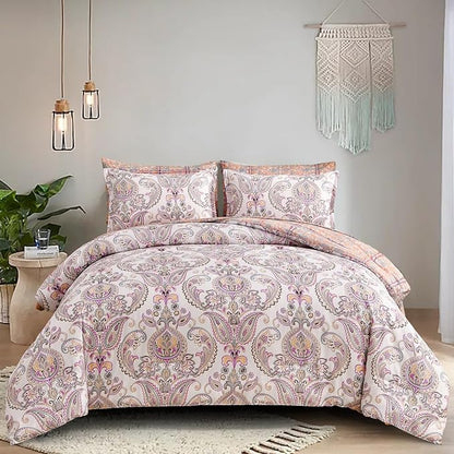 Yiran 7 Pieces Paisley Comforter Set Bed in a Bag Boho Floral Comforter Soft Microfiber Paisley Bedding Set Queen Size 90"×90"(1 Comforter,2 Pillowcases,2 Pillow Shams,1 Flat Sheet,1 Fitted Sheet)