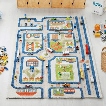 IVI 3D Play Carpets, 71 x 52.5 Inch, Traffic Educational Toddler Mat Rug for Bedroom, Kids Den, or Playroom, Large