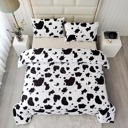 SDY 3 Pieces Milk Cow Print Stuff Bedding Comforter Set Full with 2 Pillowcases for Kids Teens Girls Women, Microfiber, Easy Wash, Light Breathable Cozy White Base Cute Milk Cow Pattern, Full Size…