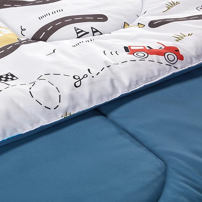 SLEEP ZONE Kids Bedding Twin Comforter Set - Cute Printed for Boys, Girls, Teens, Super Soft, Fade Resistant, Car Road, Twin