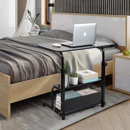 Adjustable Home Office Desk Portable Student Study Computer Desk Furniture for Small Spaces Movable Sofa Side Table on Wheels Laptop Desk with Storage Black Size 31x16 Inch