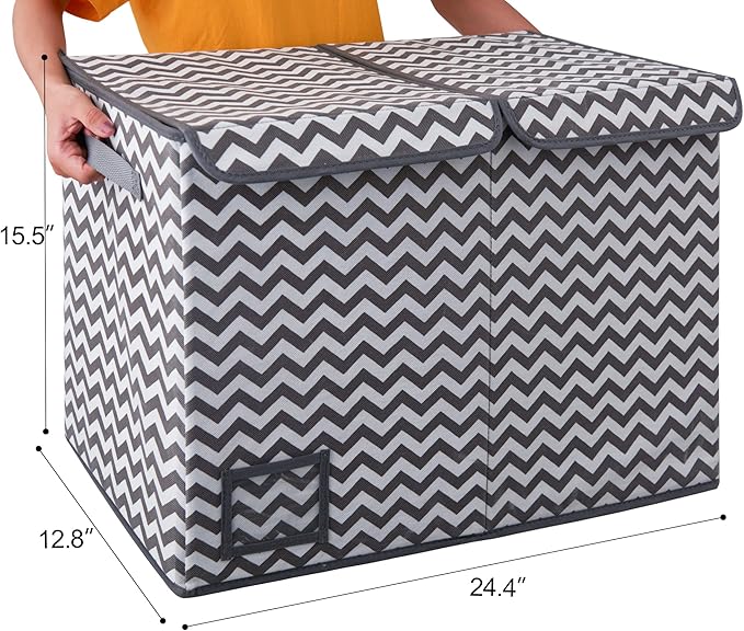 GRANNY SAYS Toy Chest with Lids, Foldable Stuffed Animal Storage with Handles, Toy Storage Organizer for Nursery Room Playroom, Living Room, Large Toy Box for Girls and Boys, Dark Gray V Pattern