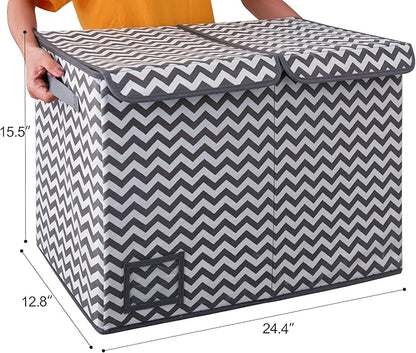 GRANNY SAYS Toy Chest with Lids, Foldable Stuffed Animal Storage with Handles, Toy Storage Organizer for Nursery Room Playroom, Living Room, Large Toy Box for Girls and Boys, Dark Gray V Pattern