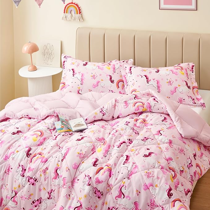 Twin Unicorn Comforters for Boys,2 Pieces Kids Unicorn Bedding Kids Comforter Sets, Super Soft Lightweight for All Seasons,Includes 1 Comforter (66"x86") and 1 Pillowcase (20"x26"+2")