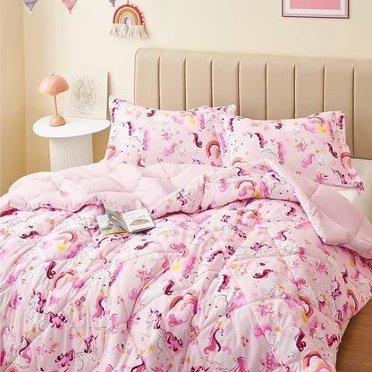 Twin Unicorn Comforters for Boys,2 Pieces Kids Unicorn Bedding Kids Comforter Sets, Super Soft Lightweight for All Seasons,Includes 1 Comforter (66"x86") and 1 Pillowcase (20"x26"+2")