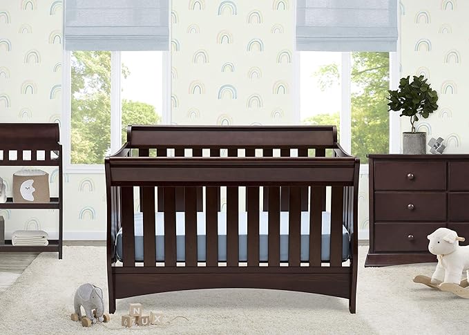 Delta Children Bentley S Series 4-in-1 Crib, Chocolate + Serta Perfect Slumber Dual Sided Recycled Fiber Core Crib and Toddler Mattress (Bundle)