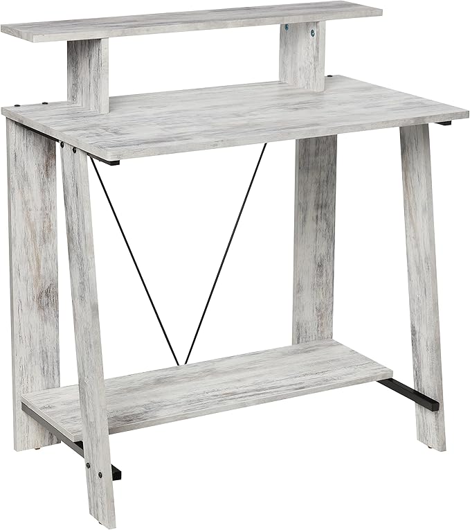 Acme Nypho Wooden 2 Shelves Writing Desk in Antique White and Black
