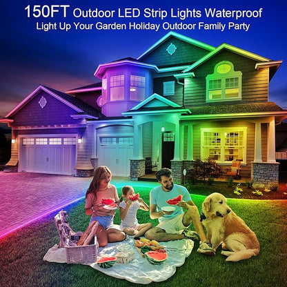 200ft Outdoor LED Strip Lights Waterproof,IP68 Outside Led Light Strips Waterproof with App and Remote,Music Sync RGB Exterior Led Rope Lights with Self Adhesive Back for Deck,Balcony,Pool