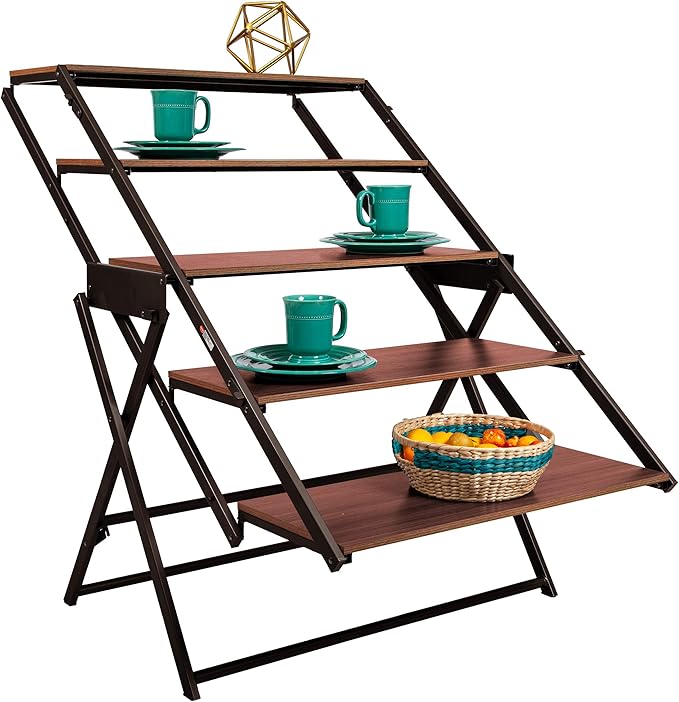 Origami modern 2 in 1 shelf to table Style, Organizer Deco Rack magically turn to a table/desk in a second,Fully assembled, Vintage Bronze/Oak/US patent pending (STT-VBWOAK)
