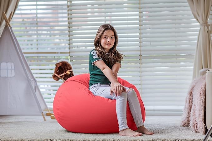 WEKAPO Stuffed Animal Storage Bean Bag Chair Cover for Kids | Stuffable Zipper Beanbag for Organizing Children Plush Toys Large Premium Cotton Canvas (Solid Red, XX-Large)