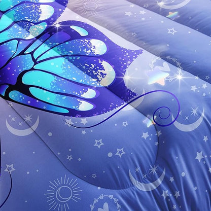 Datura home Bedding Comforter Set Pink Purple Butterfly Printed Pattern Quilt with 1 and 2 Pillowcases for Girls Bedroom All Season(Butterfly Full) Full 80x90inches