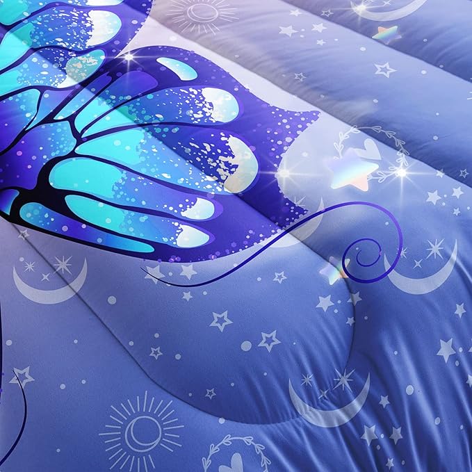 Datura home Bedding Comforter Set Pink Purple Butterfly Printed Pattern Quilt with 1 and 2 Pillowcases for Girls Bedroom All Season(Butterfly Queen) Queen 90x90inches