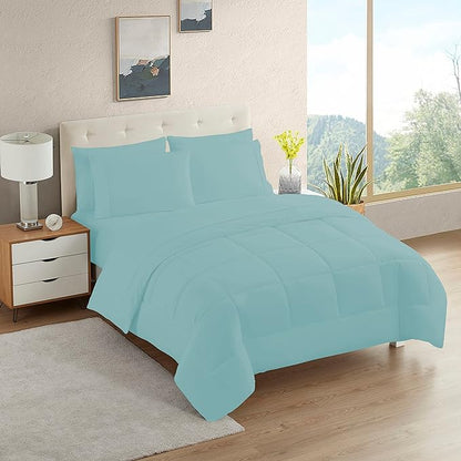 Dorm Room Essentials College Bedding Comforter Set 5 Piece Twin XL Size Bed in a Bag for College Students Boys and Girls, Twin XL, Misty Blue