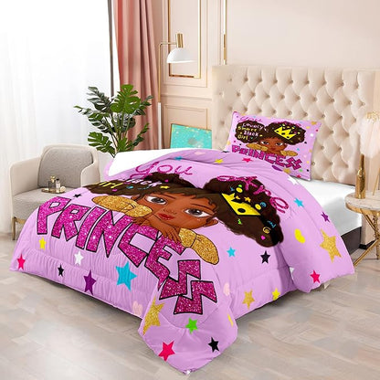 Black Girl Comforter Sets Twin-African Black Girls Twin Comforter Sets for Girls Cute Black Girl Twin Bedding Sets for Girls Princess Room Decor for Girls Bedroom, Twin (1 Comforter 1 Pillowcase)