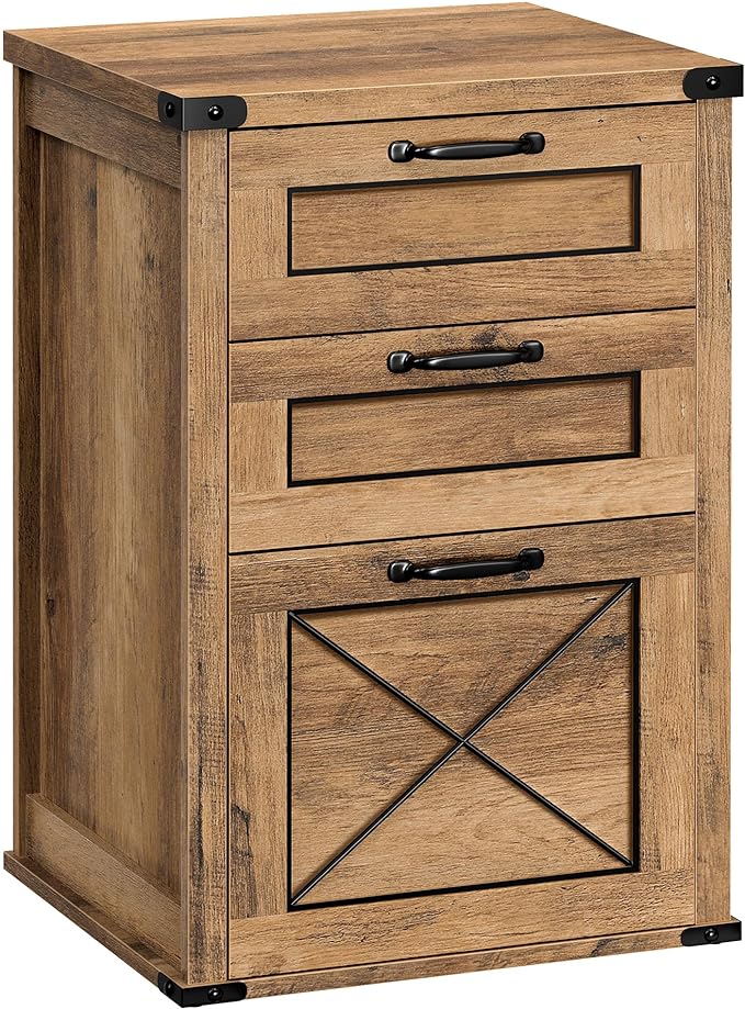 VASAGLE File Cabinet, Filing Cabinet with 3 Drawers, Printer Stand, Fit A4, Letter Size, Hanging File Folders, Modern Farmhouse Style, for Home Office, Study, Honey Brown UOFC054T41