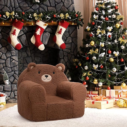 ALIMORDEN Kids Ultra-Soft Snuggle Foam Filled Chair, Toddler Cuddly Sherpa Sofa for Boys and Girls, Large Size Chair Better Support More Comfortable Experience, Caramel Bear