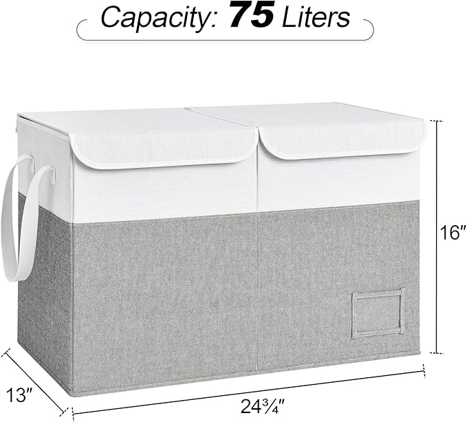 StorageWorks Toy Storage Organizer with Flip-Top Lids, Toy Bins for Living Room, Nursery Room, Playroom, Large Toy Chest for Kids, Grey and White, 24 ¾"L x 13" W x 16" H