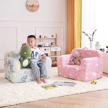 Tiita Kids Sofa, Children Couch with Carrying Handle & Side Pockets, Kids Foam Chair, Toddler Armrest Chair,Kids Read Sofa for Girl or Boy(Dark Grey Dinosaur)
