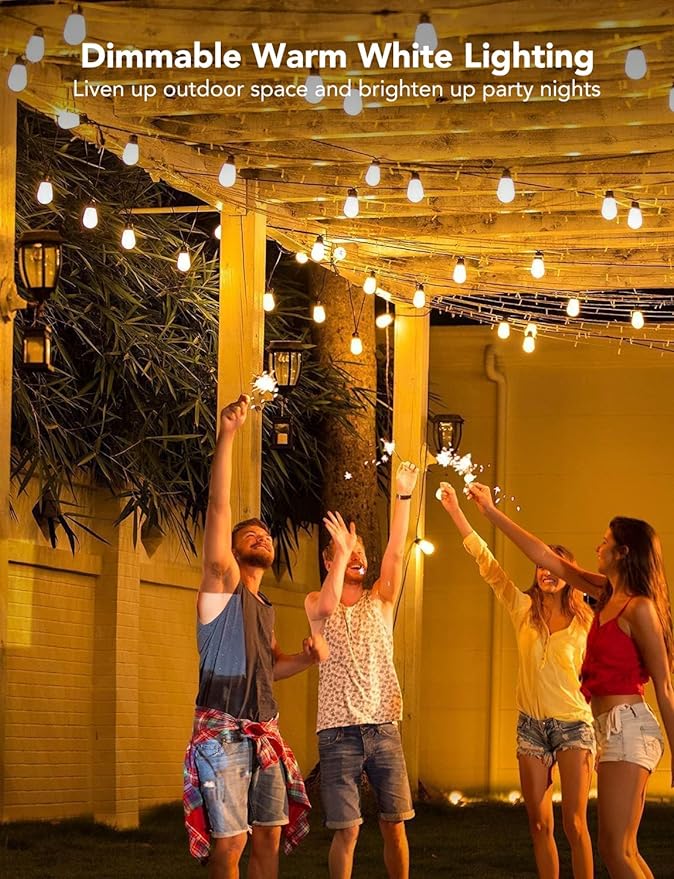 Govee Smart Outdoor String Lights H7021, RGBIC Warm White 96ft (2 Ropes of 48ft) LED Bulbs for Halloween Decorations, Christmas, WiFi Patio Lights Work with Alexa, Google, APP Control, IP65 Waterproof