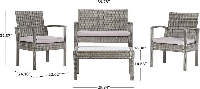 Safavieh PAT7507B Collection Bassey Grey 4-Piece Outdoor Living Patio Set