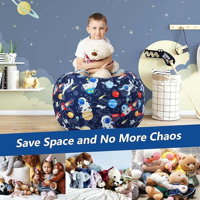 Bean Bag Chair for Kids Stuffed Animal Storage Beanbag Chairs,Toddler Toy Storage Organizer for Girls and Boys,Large 32'' Cover Only（No Filling)