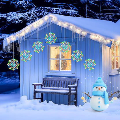 Christmas Snowflake Icicle Lights Outdoor - Plug-in 23.6ft 10 Drops 480LED Snowflake Window Lights, Connectable for Indoor Outdoor Porch Eaves Rooftops Canopy Christmas Decoration, Multicolor