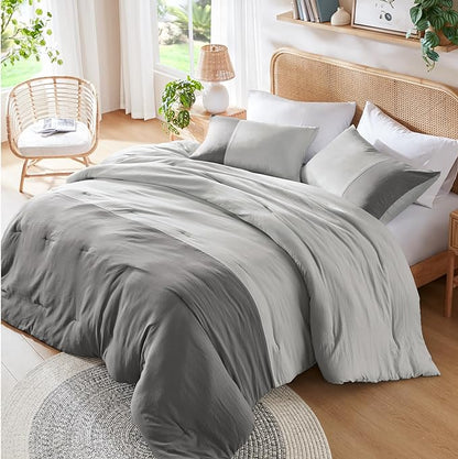 Grey Twin Comforter Set - Modern Soft Farmhouse Bedding for Teen Boys, Kids Colorblock Pattern Bed Sets for All Season, 2 Pieces includes 1 Comforter, 1 Sham (66"x 90")