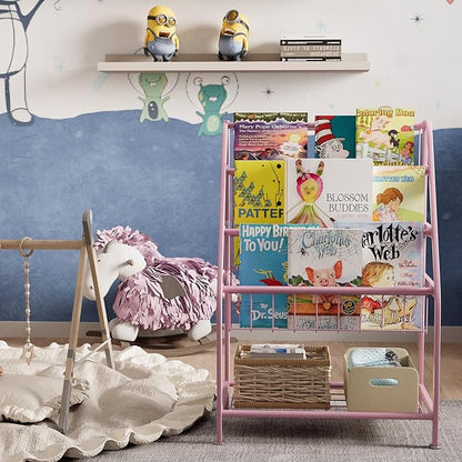 aboxoo Kids Bookshelf Small Toddler Freestanding for Children Room 18 inches Metal Bookcase Toy Organizer Pink Stable Bookcase Bookstore Library Book Unit Storage for Small Place