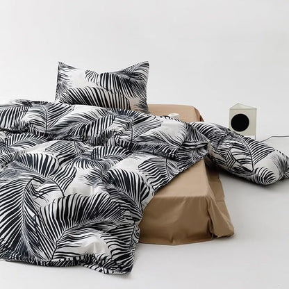 Black Leaves Comforter Cal King Black and White Palm Leaf Printed Comforter Set Modern Boho Black Tropical Botanical Leaves Bed Quilt Women Men Soft Floral Palm Black California King Comforter