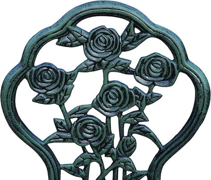 Oakland Living Cast Aluminum Conversation Metal Antique 3 Piece Patio Rose Bistro Set, Verdi Green