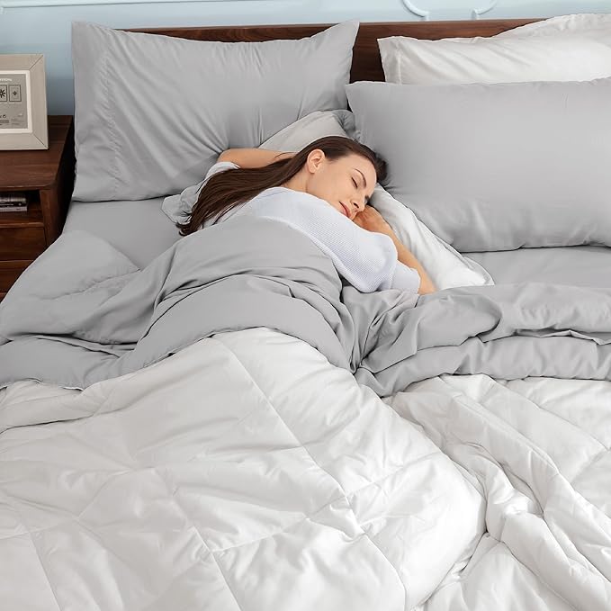 Bedsure Ivory King Size Comforter Set - 7 Pieces Reversible King Bed in a Bag, King Bed Set Ivory and Grey with Comforters, Sheets, Pillowcases & Shams
