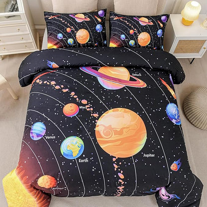 Solar System Comforter Set King Outer Space Room Decor Bedding Set 3 Pieces 1 Planets Theme Comforter and 2 Pillow Shams for Boys Kids Ultra-Soft Microfiber All Seasons for Bedroom Sofa