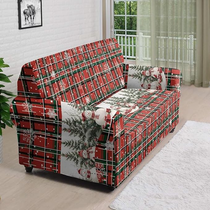 FKELYI Christmas Decorations Sofa Couch Cover Comfortable Furniture Protector Easy Going Stretch Sofa Slipcover with Elastic Bottom L