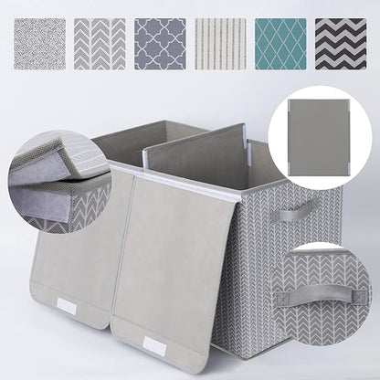 GRANNY SAYS Toy Chest with Lids, Foldable Toy Storage Organizer with Handles, Stuffed Animal Storage for Nursery Room Playroom, Living Room, Large Toy Box for Girls and Boys, Gray/Black