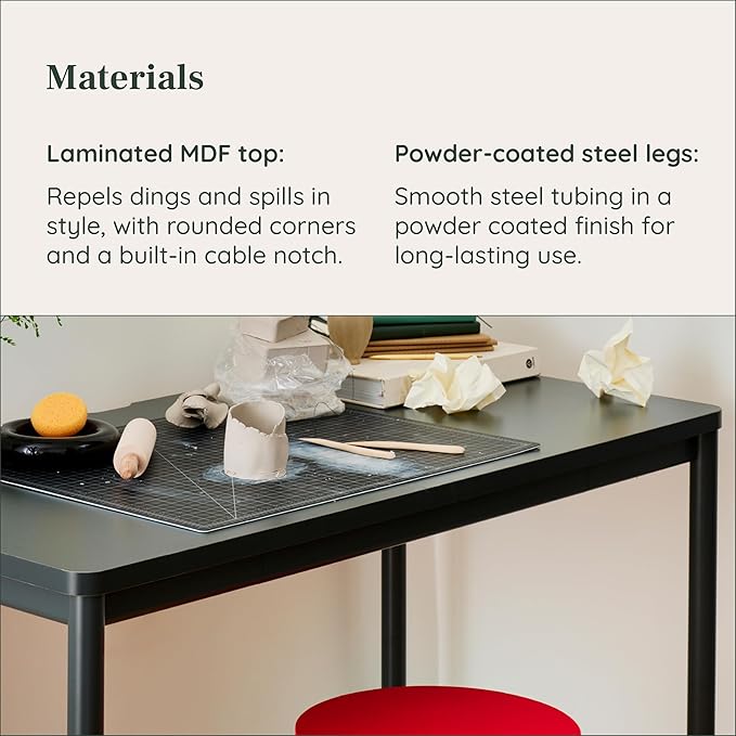 Branch Daily Desk - Functional At Home Office Desk with Effortless Assembly, Timeless Design, Rounded Corners, and Built-in Cable Notch - 36” W x 28.5” H x 24” D - Charcoal Work Table