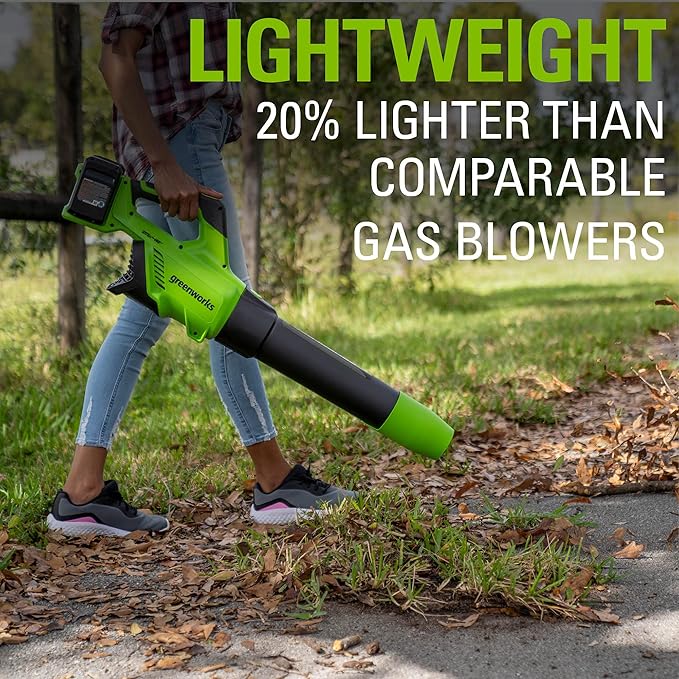 Greenworks 48V (2 x 24V) Cordless Brushless Axial Leaf Blower (140 MPH / 585 CFM / 125+ Compatible Tools), (2) 4.0Ah Batteries and Dual Port Rapid Charger Included