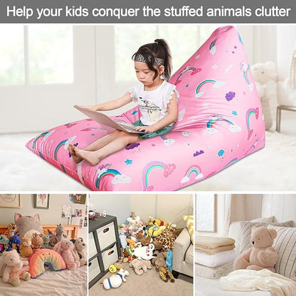 Jorbest Unicorns Stuffed Animal Storage Bean Bag Chair for Kids and Adults, Unicorns Rainbow Bean Bag Stuffed Animal Storage, Luxury Velvet Stuffie Seat - Cover ONLY (200L/52 Gal, Rainbow)
