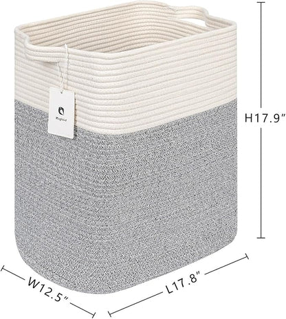 Tall Storage Bins Rectangle Basket Cotton Extra Large Toy Storage Hamper Rectangular with Handles,Decorative Blanket Laundry Basket for Living room,Dog Baskets Large Basket for Toys 2 pack