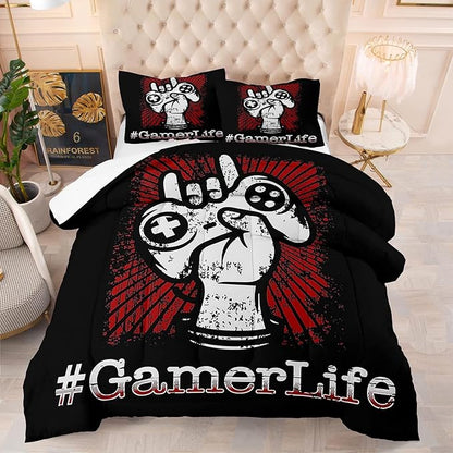 Teens Gamepad Comforter Set Modern Gamer Down Comforter Queen Size for Kids Boys Children Youth Video Game Bedding Set Gaming Duvet Insert for Bedroom